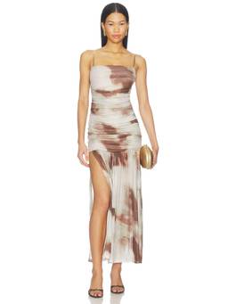 MADISON THE LABEL - Itana Women's Ruched Mesh Jersey Maxi Dress Smoke