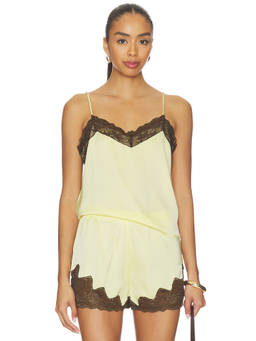 MADISON THE LABEL - Olesya Women's Lace Trim Satin Cami / Tops Yellow