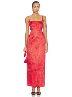 Muma World - Aka Sukara Stellio Women's Satin Crepe Strappy Maxi Dress Red