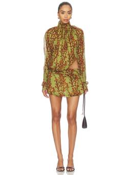 Muma World - Kusa Sakura Zhou Women's Floral Cut-Out Mini Dress Green