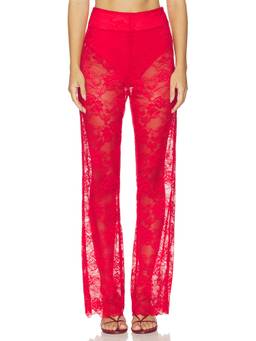 Muma World - Aka Sukara Women's High-Waist Lace Tailored Palazzo Pants Red