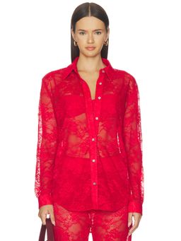 Muma World - Aka Sukara Women's Sheer Lace Button-Down Shirt Red