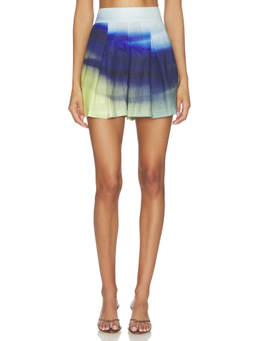 Mayle Vasquez - Serenito Women's High-Waist Pleated Linen Shorts Blue