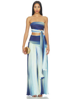 Mayle Vasquez - Caliente Women's Waves Print Tie-Up Crop Top Blue