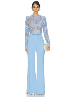 Nadine Merabi - Maddie Women's Lace Bodice Belted Wide-Leg Jumpsuit Blue
