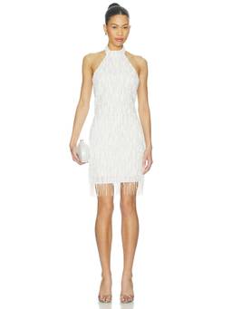 Nadine Merabi - Elle Women's Beaded Fringe Halter Mini Dress White