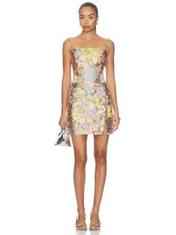 Nadine Merabi - Leila Floral Women's Sequin Embellished Mini Dress Metallic