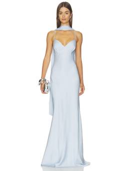 Nadine Merabi - Satin Scarf Detail Women's Strappy Maxi Dress Blue