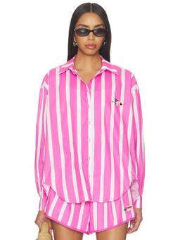 Nau Bikinis - Striped Oxford Women's Button-Down Shirt Magenta