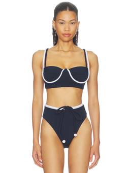 Nau Bikinis - Corda Pin-up Women's Unpadded Back Tie Bikini Top Navy Blue