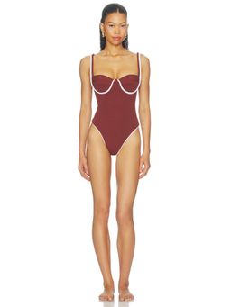Nau Bikinis - Corda Pin-up Women's Unpadded Contrast Trim One-Piece Swimsuit Brown