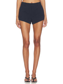 Nakedvice - Beckette Women's Mid-Waist Pinstripe Twill Shorts Navy Blue