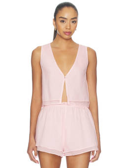 Negative Underwear - Island Play Women's Sheer V-Neck Button Camis / Tops Pink
