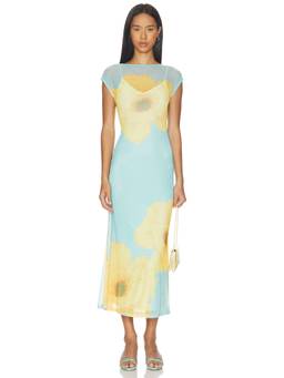 Never Fully Dressed - Yellow Poppy Women's Floral Mesh Maxi Dress Blue