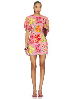 Never Fully Dressed - Fruit Stamps Women's Printed Puff Sleeves Mini Dress Pink
