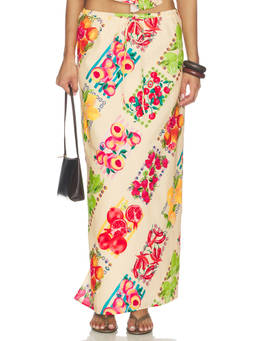 Never Fully Dressed - Fruit Mabel Women's Printed Drawstring Maxi Skirt Cream
