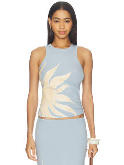 Never Fully Dressed - Ice Blue Sol Women's Sleeveless Rib Knit Tank Top Blue