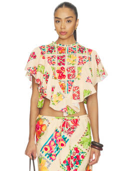 Never Fully Dressed - Fruit Florence Women's Printed Ruffled Crop Top Cream