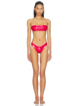naranja furcado - Matte Women's Padded Bandeau Bikini Set Red