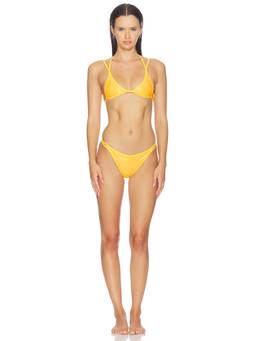 naranja furcado - Sun Matte Women's Tie-Up Two-Piece Bikini Set Yellow