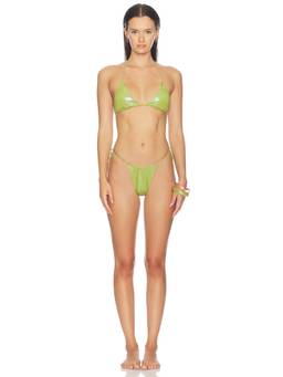 naranja furcado - Latex Splash Women's Tie-Up Triangle Bikini Set Olive