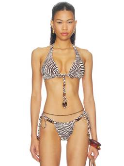 NICHOLAS - Malta Women's Padded Halter Tie-Up Bikini Top Graphic Zebra
