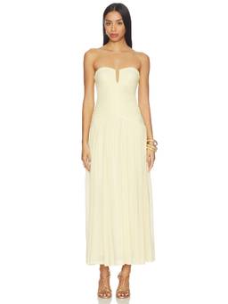 NIA - Beverly Women's Strapless Ruched Mesh Maxi Dress Yellow