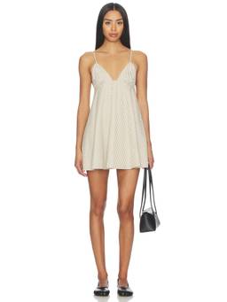 NIA - Alessia Women's Striped Shoulder Strap Mini Dress Oat
