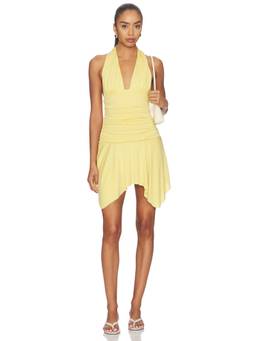 NIA - Luca Women's Halter Neck Ruched Mini Dress Yellow