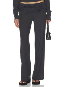NIA - Delfina Women's Foldover Elastic Waist Wide-Leg Palazzo Pants Charcoal