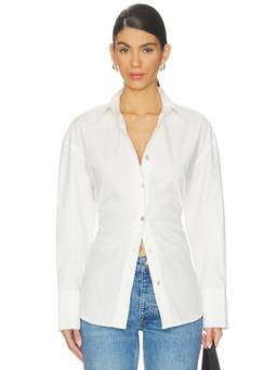 NIA - Jules Women's Lace-Up Back Cotton Button-Down Shirt White