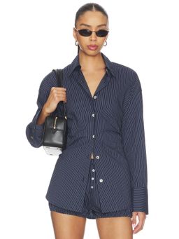 NIA - x REVOLVE Jules Women's Cinched Waist Button-Up Shirt Navy Blue