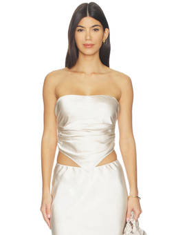 NIA - Giacomo Women's Strapless Satin Asymmetric Hem Top Ivory