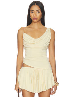 NIA - Luz Women's Ruched Cowl Neck Tank Top Ivory