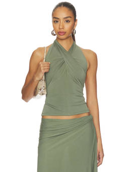 NIA - Noemi Women's Halter Neck Open Back Top Olive