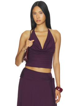 NIA - Fabrizio Women's Ruched Halter Neck Crop Top Purple