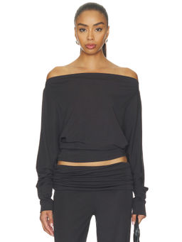 NIA - Elisabetta Women's Off Shoulder Jersey Top Charcoal