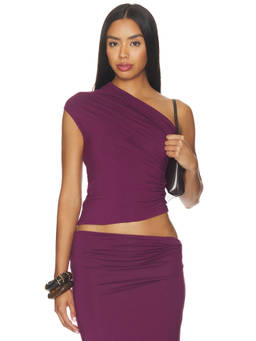 NIA - Bartolo Women's One Shoulder Ruched Jersey Top Purple