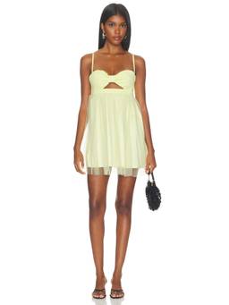 NIIHAI - Bralette Women's Cut-Out Tulle Overlay Mini Dress Yellow