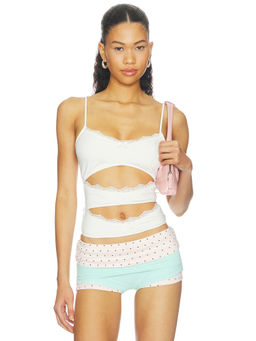 NIIHAI - Triple Layered Women's Cut-Out Lace Trim Crop Top White
