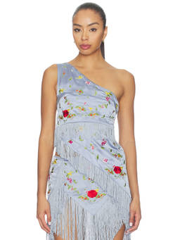 NIIHAI - Lara Women's One Shoulder Fringe Top Powder Blue