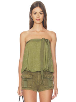 NIIHAI - Balloon Women's Strapless Tie-Up Bandeau Top Khaki