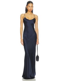 NILI LOTAN - Cami Women's Sleeveless Satin Silk Gown Sapphire
