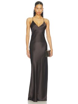 NILI LOTAN - Ira Women's Satin Silk Strappy Maxi Gown Brown
