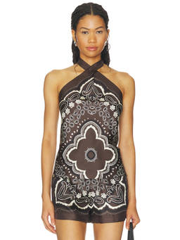 NILI LOTAN - Solal Silk Women's Bandana Print Halter Neck Top Brown