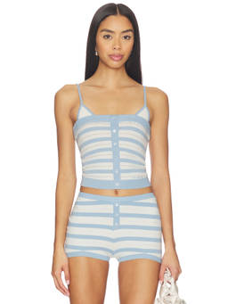 Nana Jacqueline - Vanessa Women's Striped Button Detail Knit Crop Top Blue