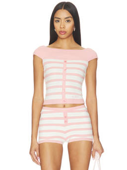 Nana Jacqueline - Paola Women's Striped Button Detail Knit Crop Top Pink