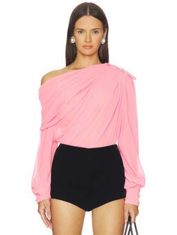 Nana Jacqueline - Sia Women's One Shoulder Draped Chiffon Top Pink