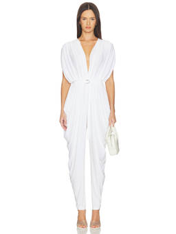Norma Kamali - Square Sleeve Women's Ruched Draped Square Neck Jumpsuit White