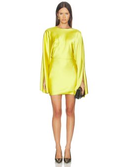 Norma Kamali - Reverse Obie Women's Satin Cape Sleeve Mini Dress Yellow